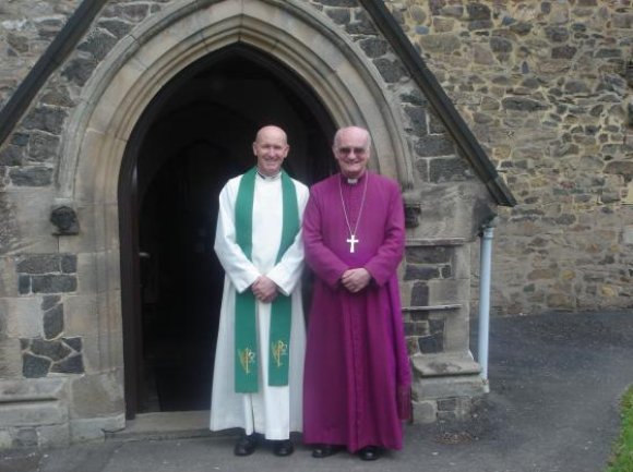 Peter Hooper is seen in the photograph in 2011 with Bishop Christopher, the Assistant Bishop of Leicester when he visited All Saints Church, Newtown Linford