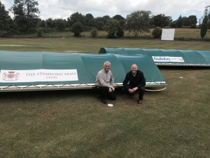 Sponsors Brian Rigby (Stamford Arms) and George Reynolds (Holiday Lounge) with the new covers