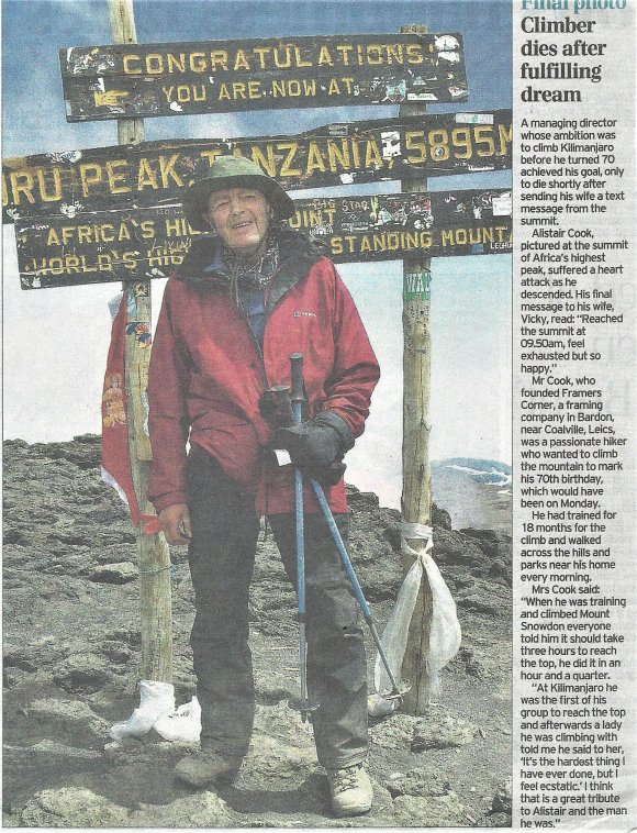 Alistair Cook from Groby Lane dies on Kilimanjaro